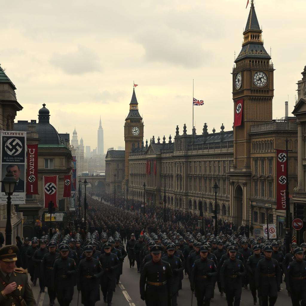 A dystopian version of London in an alternate history where Hitler won World War II