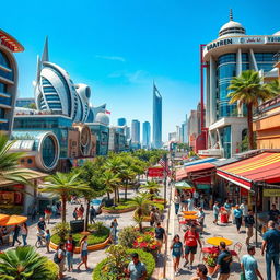 A vibrant, futuristic vision of Tehran, Iran, reimagined in a world where Islam doesn't exist