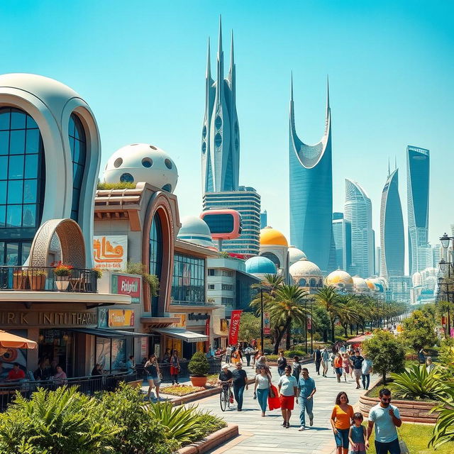 A vibrant, futuristic vision of Tehran, Iran, reimagined in a world where Islam doesn't exist