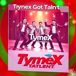 A festive presentation slide for the 'TymeX Got Talent' event, showcasing four male employees performing the 'Jingle Bell Rock' dance