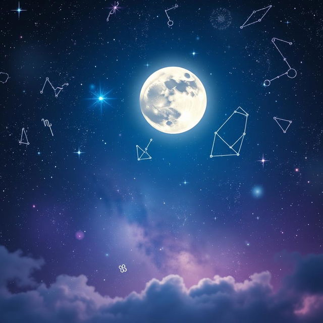 A mesmerizing astrology-themed background featuring a starry night sky filled with twinkling stars and constellations