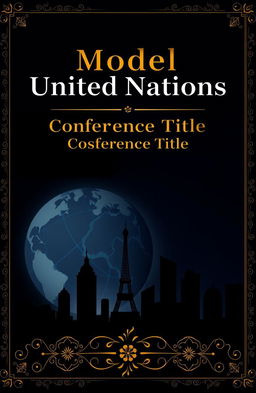 A dark themed Model United Nations cover page, featuring a stylized globe partially illuminated by dim, moody lighting