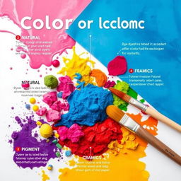 A visually engaging educational infographic illustrating the concept of color as a material used for dyeing and coloring objects