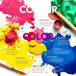 A visually engaging educational infographic illustrating the concept of color as a material used for dyeing and coloring objects