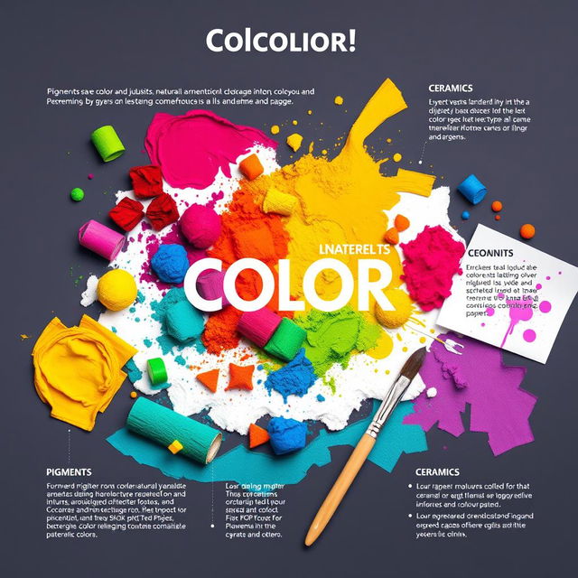 A visually engaging educational infographic illustrating the concept of color as a material used for dyeing and coloring objects