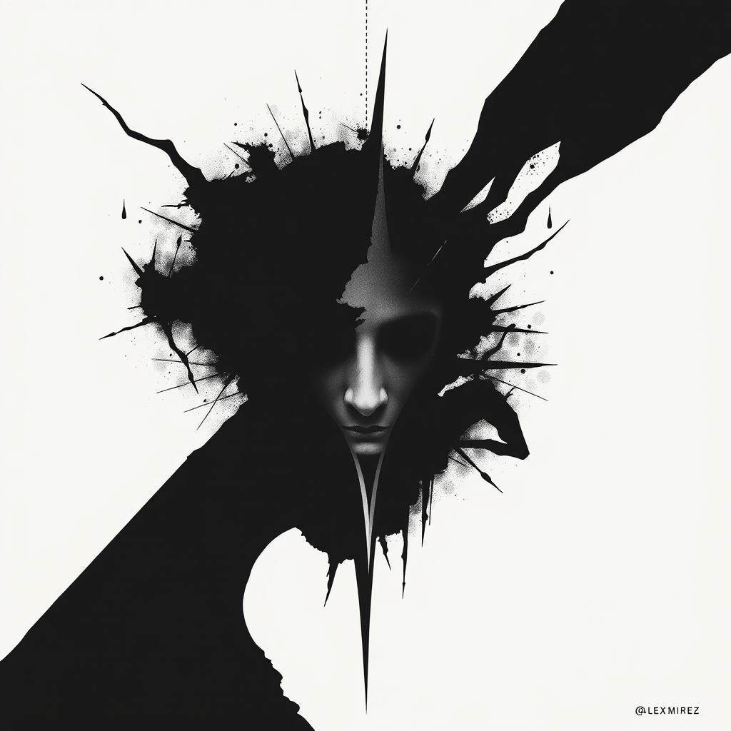 A minimalist artwork depicting the theme of ugliness inspired by the book "Damian" by Alex Mirez