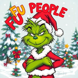 A whimsical, cartoonish depiction of the Grinch, a green, hairy creature with a mischievous grin