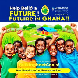A vibrant and uplifting poster design for a charity organization dedicated to building schools in Ghana