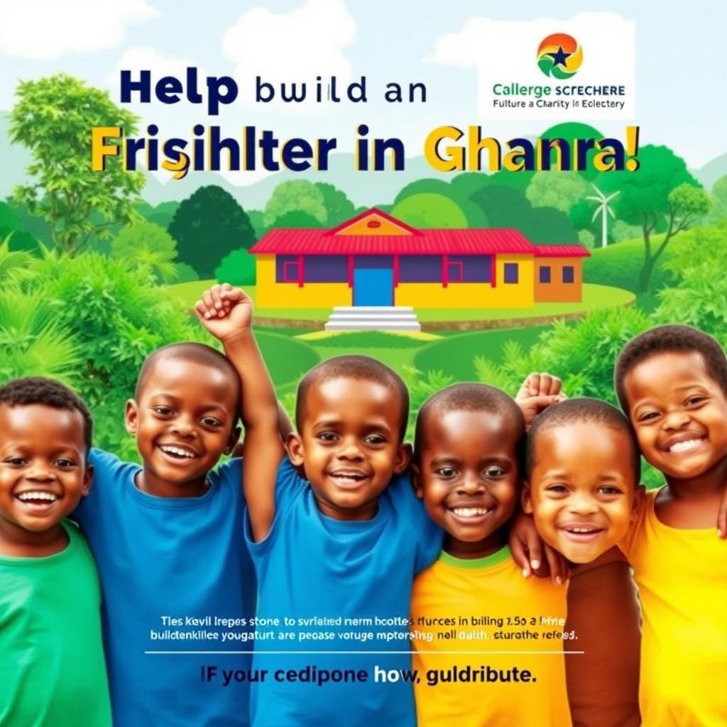 A vibrant and uplifting poster design for a charity organization dedicated to building schools in Ghana