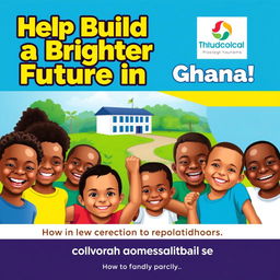 A vibrant and uplifting poster design for a charity organization dedicated to building schools in Ghana