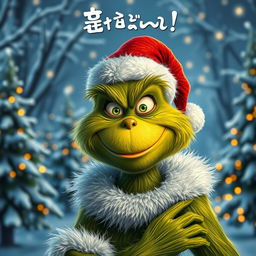 A highly detailed and realistic depiction of the Grinch, featuring his distinctive green fur, expressive eyes, and mischievous smile