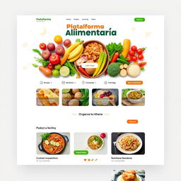 A conceptual design of a modern food website titled 'Plataforma Alimentaria'