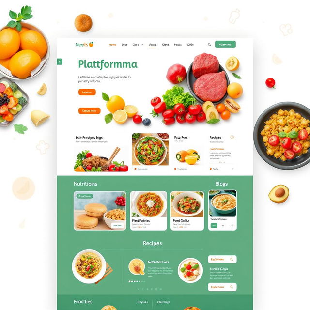 A conceptual design of a modern food website titled 'Plataforma Alimentaria'