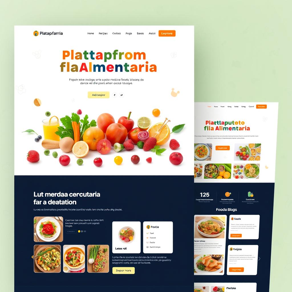 A conceptual design of a modern food website titled 'Plataforma Alimentaria'