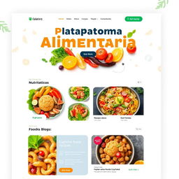 A conceptual design of a modern food website titled 'Plataforma Alimentaria'
