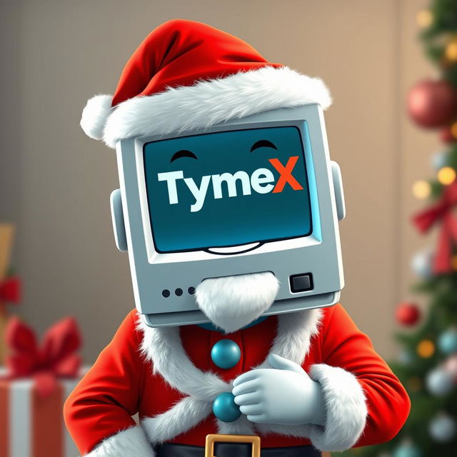 A playful and vibrant depiction of the TymeX mascot, featuring a computer head that embodies the modern banking approach of TymeX