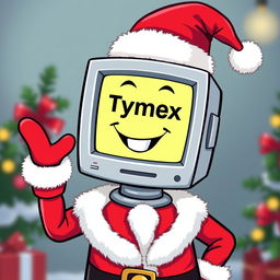 A playful and vibrant depiction of the TymeX mascot, featuring a computer head that embodies the modern banking approach of TymeX