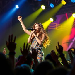 A passionate young singer performing on stage, radiating confidence and charm