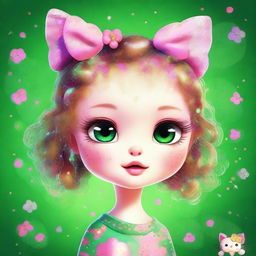 A digital art image of a charming girl inspired by the Hello Kitty universe