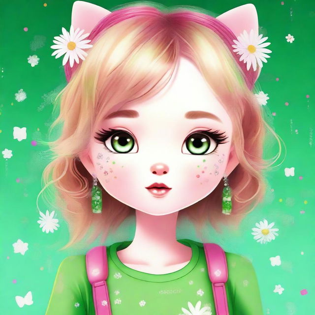 A digital art image of a charming girl inspired by the Hello Kitty universe