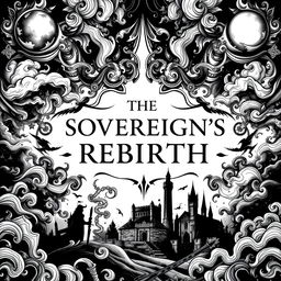 A novel cover design in striking black and white featuring the title 'THE SOVEREIGN'S REBIRTH' prominently in the center