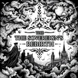 A novel cover design in striking black and white featuring the title 'THE SOVEREIGN'S REBIRTH' prominently in the center