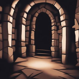 This is a high-quality, out-of-focus cartoon image portraying a dungeon with a blurred, paint-smudged background