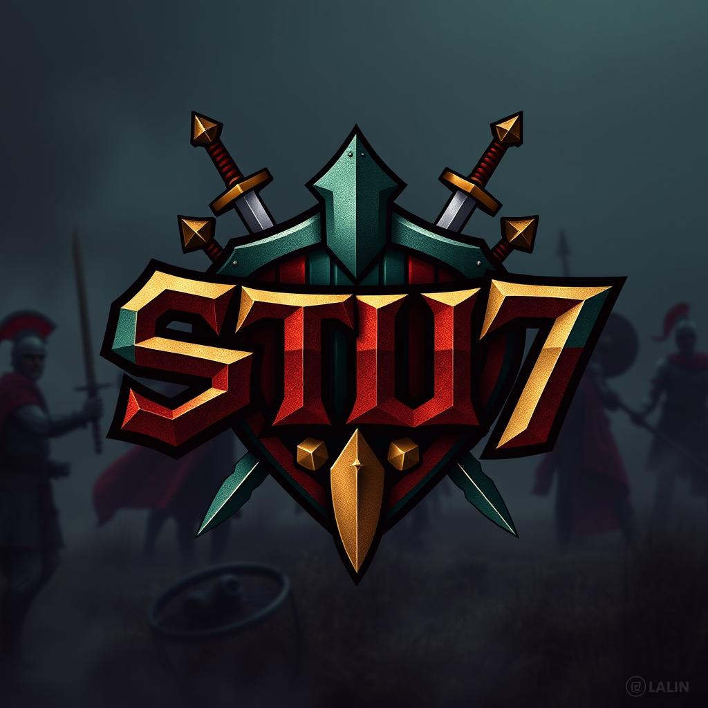 A fierce and bold logo design for the word 'STU7' stylized as a warrior emblem