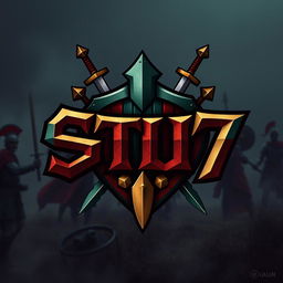 A fierce and bold logo design for the word 'STU7' stylized as a warrior emblem