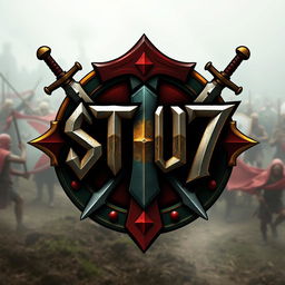A fierce and bold logo design for the word 'STU7' stylized as a warrior emblem