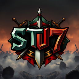 A fierce and bold logo design for the word 'STU7' stylized as a warrior emblem