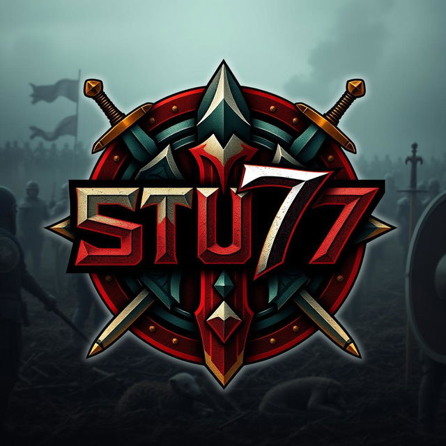 A fierce and bold logo design for the word 'STU7' stylized as a warrior emblem