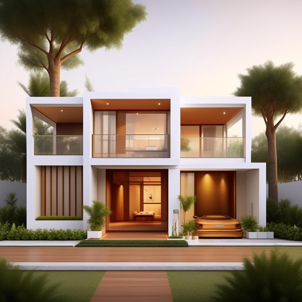 Generate a 45x45 area house design with a visible staircase from the living room. The design should include a master bedroom, a small guest room, a temple, a kitchen with a dining area, and a common washroom.