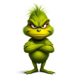 A realistic representation of a grumpy Grinch on a plain white background