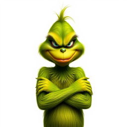A realistic representation of a grumpy Grinch on a plain white background
