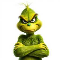 A realistic representation of a grumpy Grinch on a plain white background