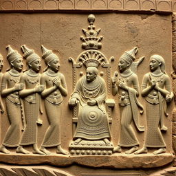 An ancient relief or carving depicting a majestic procession of figures
