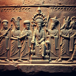 An ancient relief or carving depicting a majestic procession of figures