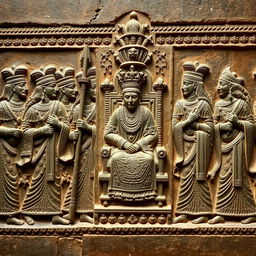An ancient relief or carving depicting a majestic procession of figures