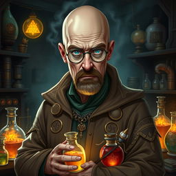 A character inspired by Walter White from Breaking Bad, transformed into a Dungeons & Dragons alchemist