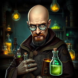 A character inspired by Walter White from Breaking Bad, transformed into a Dungeons & Dragons alchemist