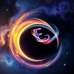 An artistic representation of a portal shape resembling a half-curl 'D', seamlessly integrated with a flying 'E'