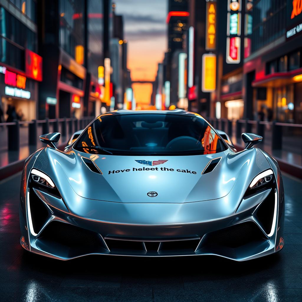 A sleek and modern car mockup featuring a shiny silver sports car parked in a futuristic urban environment, showcasing its aerodynamic design and sophisticated details