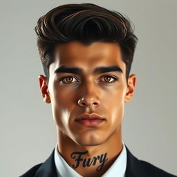 A tall, broad-shouldered young man, around 23 years old, with tan skin