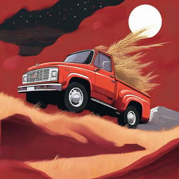 This is a vivid digital art piece depicting a truck on the verge of falling off a cliff