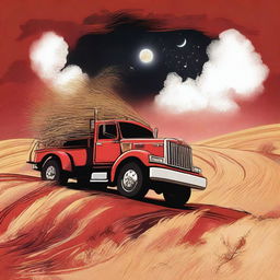 This is a vivid digital art piece depicting a truck on the verge of falling off a cliff