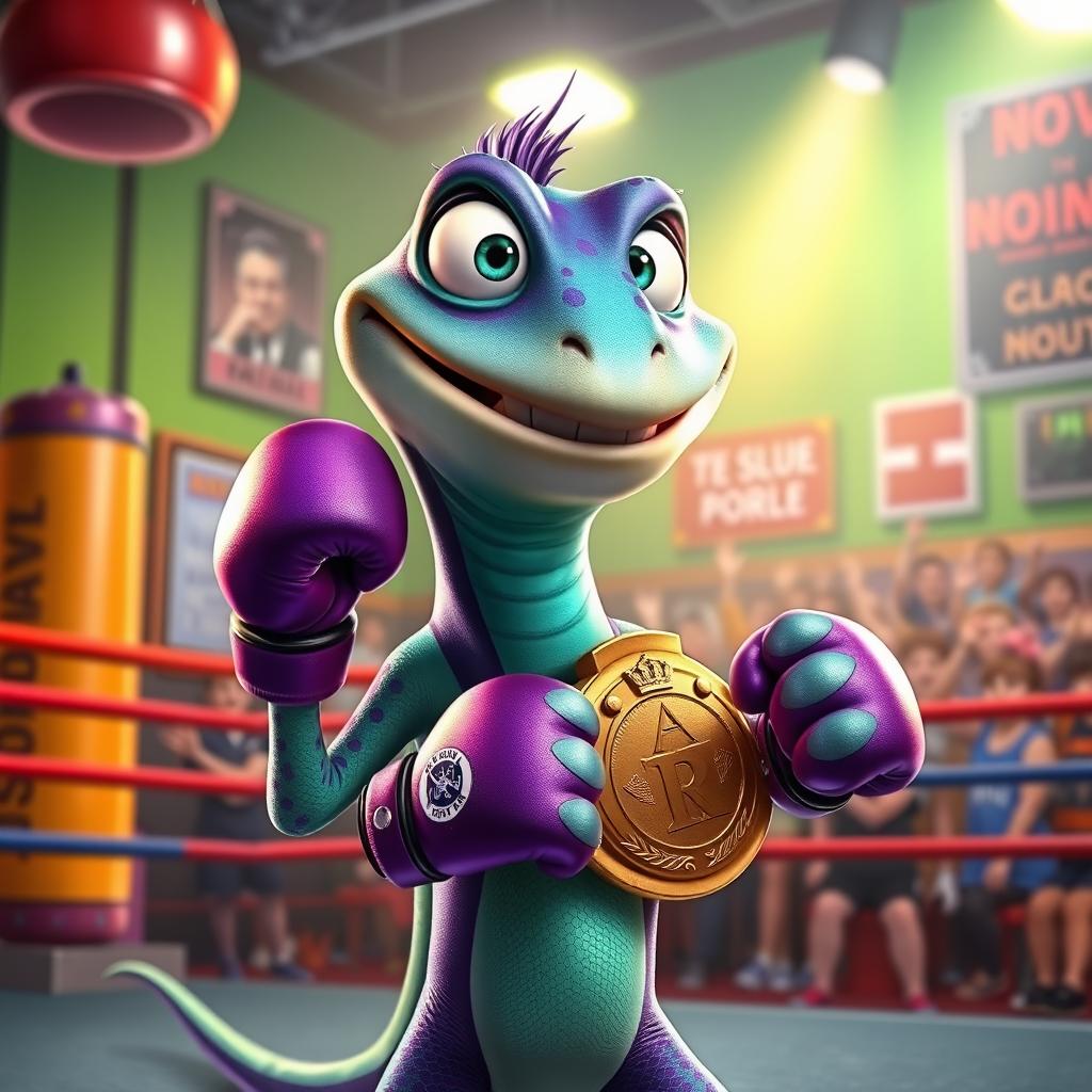 A whimsical and colorful depiction of Randall from Monsters, Inc