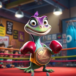 A whimsical and colorful depiction of Randall from Monsters, Inc