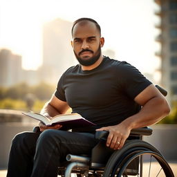A powerful portrait of a man sitting in a wheelchair, showcasing his strength and resilience