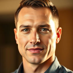 A high-quality portrait of a man with a clean-shaven face, showcasing a strong jawline and smooth skin